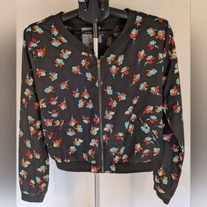 Floral Bomber Jacket | Black Pink Green Zip Up Lightweight Jacket